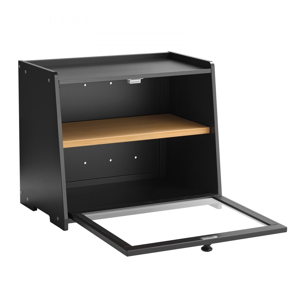 VEVOR Panera de Doble Capa para Encimera de Cocina, Contenedor de Pan de Bambú de Gran Capacidad, con Panel de Puerta Acrílico Ondulado, Color Negro, Forma Trapezoide, 400 x 250 x 335 mm, Negro