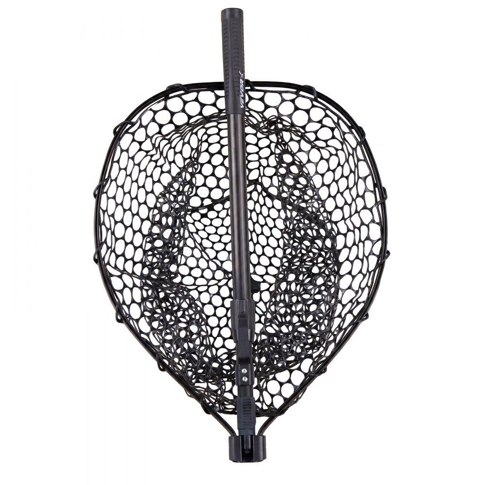 VEVOR Red de Pesca de Aluminio 143 cm, Red de Aterrizaje de Peces con Malla de Silicona Suave y Mango de PE, Ligera y Resistente, Sacadera Soporta hasta 4 kg, para Kayak, Barco, Orilla, Estanque