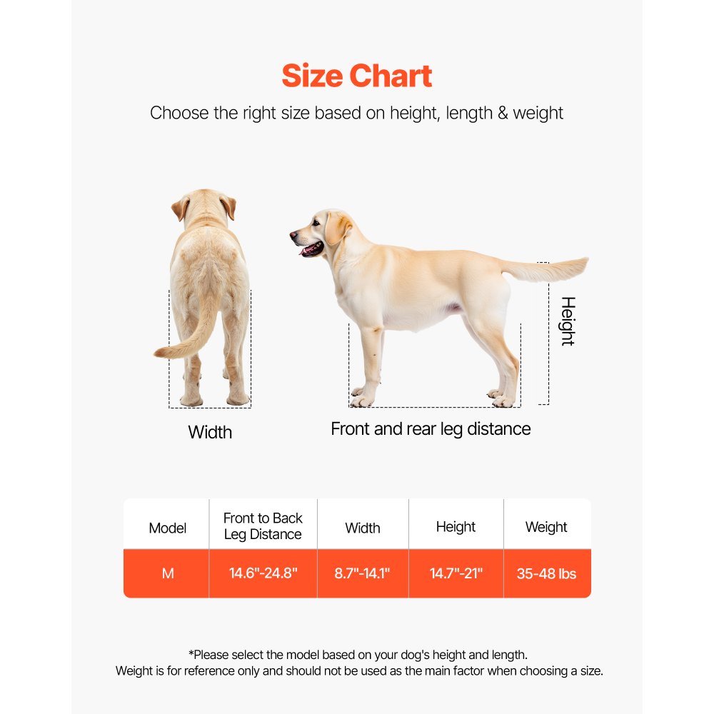 VEVOR Silla de Ruedas para Perros para Patas Traseras, Ajustable en Altura, Anchura y Longitud, Marco Ligero, Carrito de Asistencia para Perros Lesionados Discapacitados de 15,88-21,77 kg Tamaño M,