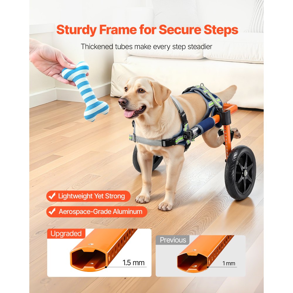 VEVOR Silla de Ruedas para Perros para Patas Traseras, Ajustable en Altura, Anchura y Longitud, Marco Ligero, Carrito de Asistencia para Perros Lesionados Discapacitados de 15,88-21,77 kg Tamaño M,