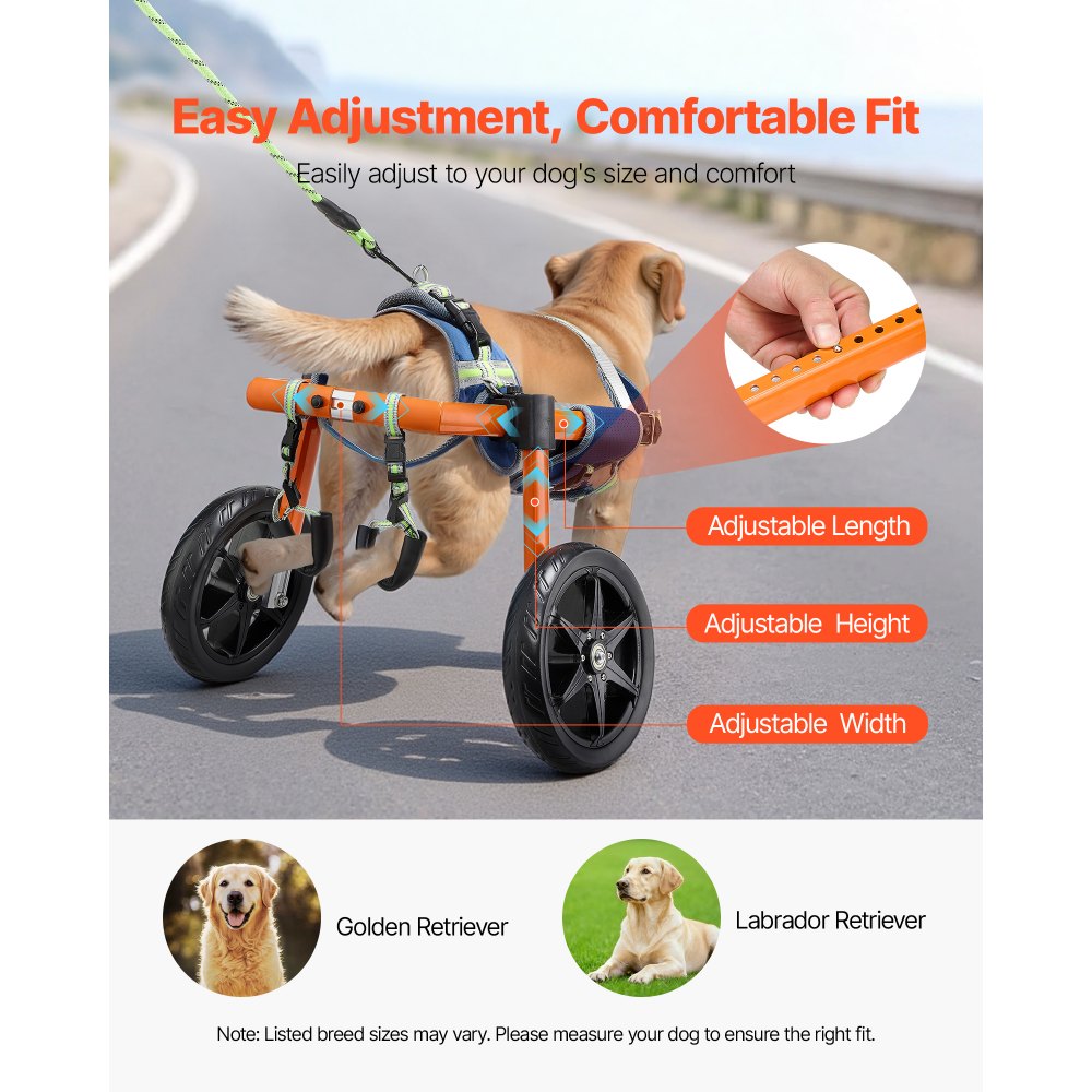 VEVOR Silla de Ruedas para Perros para Patas Traseras, Ajustable en Altura, Anchura y Longitud, Marco Ligero, Carrito de Asistencia para Perros Lesionados Discapacitados de 15,88-21,77 kg Tamaño M,