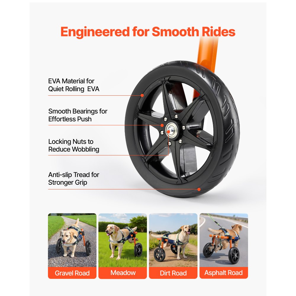 VEVOR Silla de Ruedas para Perros para Patas Traseras, Ajustable en Altura, Anchura y Longitud, Marco Ligero, Carrito de Asistencia para Perros Lesionados Discapacitados de 15,88-21,77 kg Tamaño M,