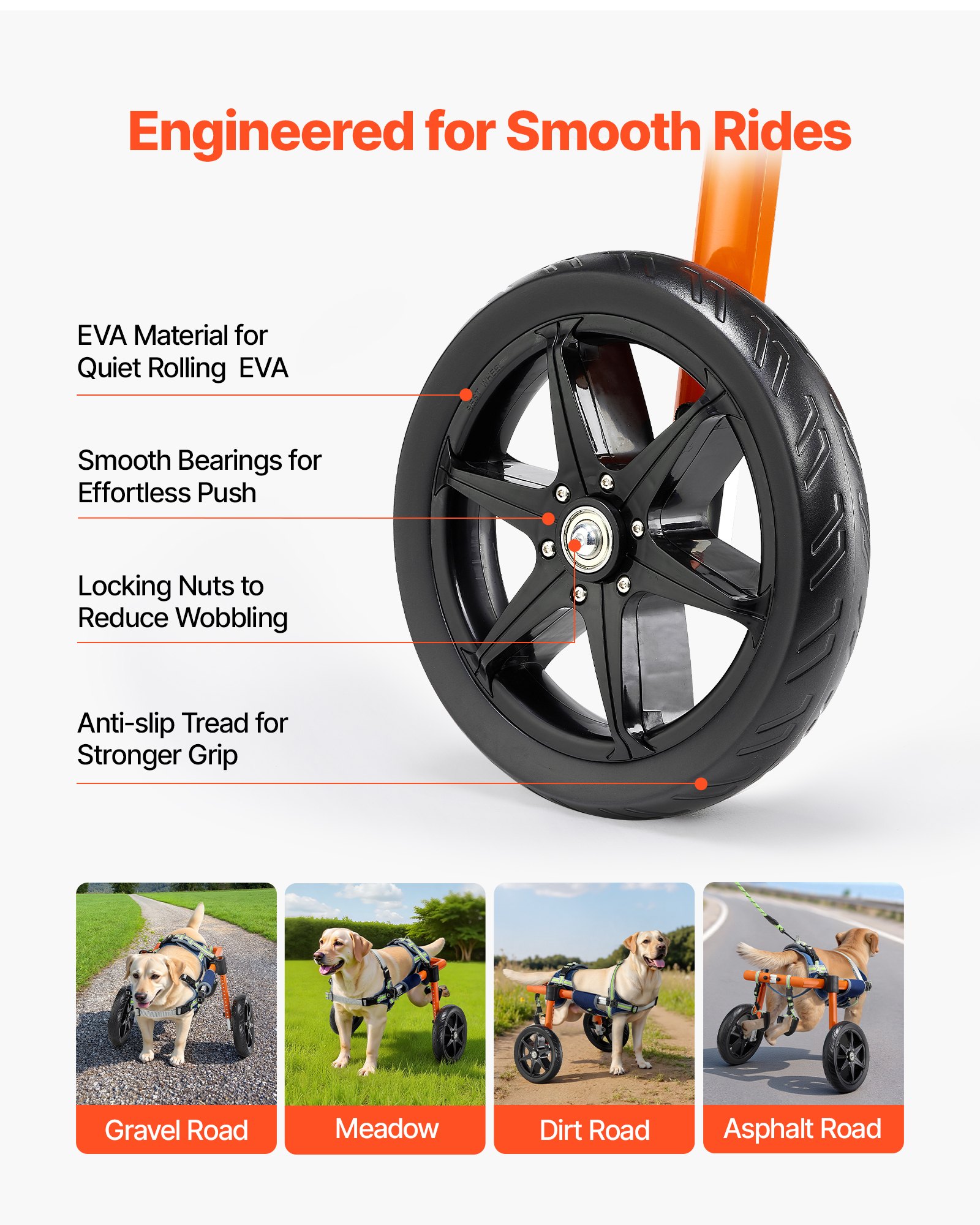 VEVOR Silla de Ruedas para Perros para Patas Traseras, Ajustable en Altura, Anchura y Longitud, Marco Ligero, Carrito de Asistencia para Perros Lesionados Discapacitados de 15,88-21,77 kg Tamaño M,