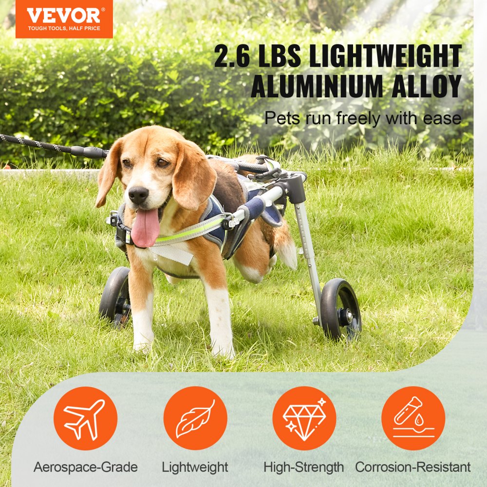 VEVOR Silla de ruedas para perros de 2 ruedas para patas traseras, silla de ruedas para mascotas, ligera y ajustable, ayuda en la curación, carrito para perros/silla de ruedas para heridos, discapacitados, parálisis, mascotas débiles con extremidades traseras (XS)