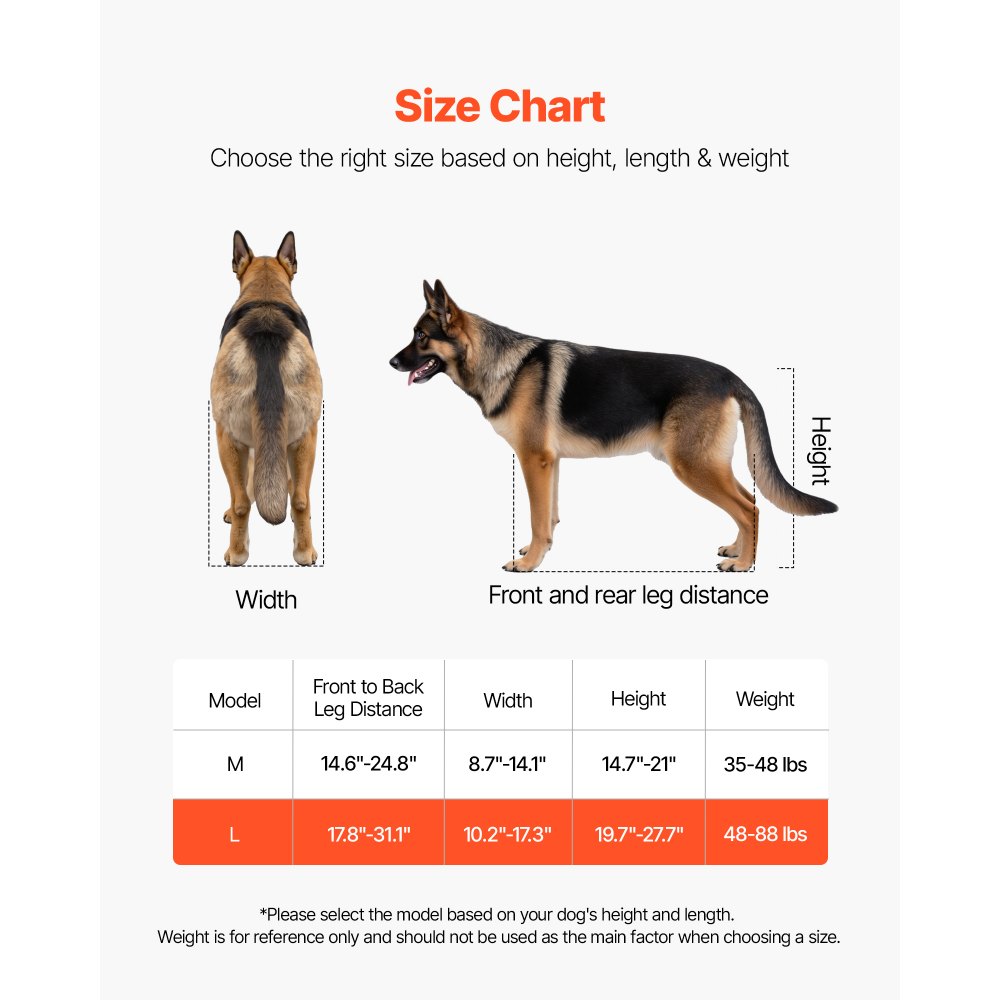 VEVOR Dog Wheelchair for Back Legs, Lightweight 2 Wheels Pet Wheelchair, Height, Width & Length Adjustable, Dog Cart with Shock-Absorbing Wheels, for Injured, Disabled Dogs 21.7-39.9 kg, Large