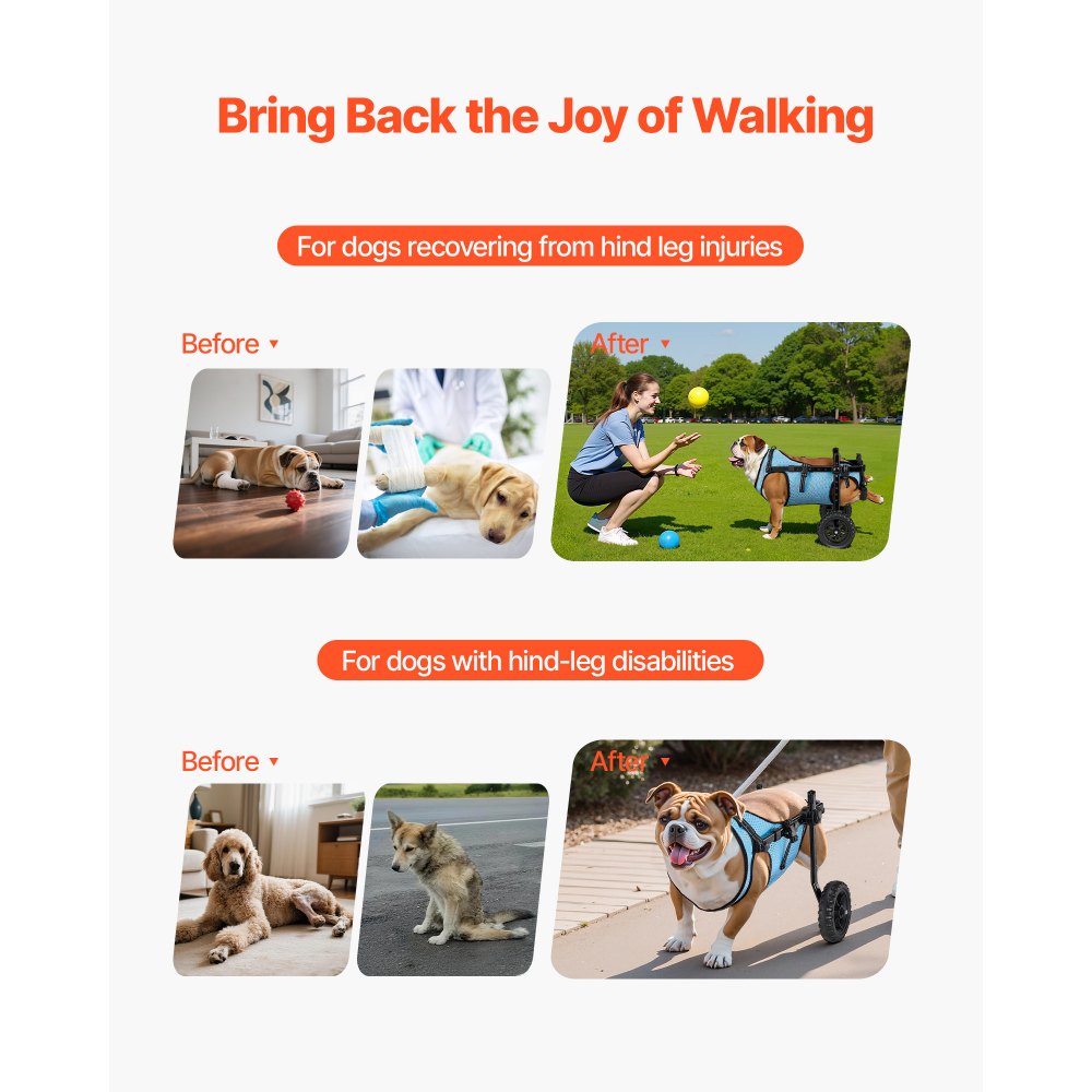 VEVOR Dog Wheelchair for Back Legs, Adjustable 2 Wheels Pet Wheelchair, Lightweight  Dog Cart with Shock-Absorbing Wheels, Mobility Support Wheel Chair for Disabled Injured Dogs up to 15kg, Medium