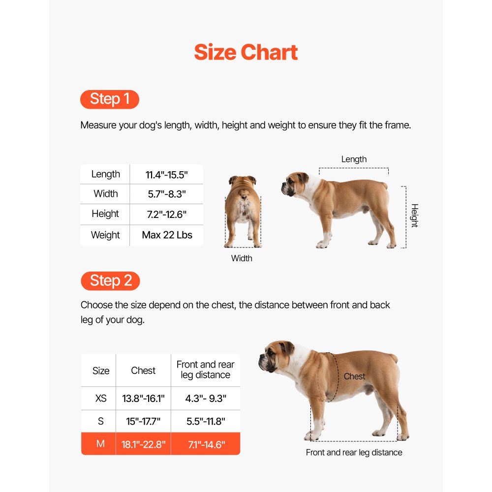 VEVOR Silla de Ruedas Amortiguadoras para Perros, para Patas Traseras, Ajustable, Ayuda para Caminar para Perros Discapacitados, Paralizados o Lesionados de hasta 15 kg, Talla M, Negro y Azul