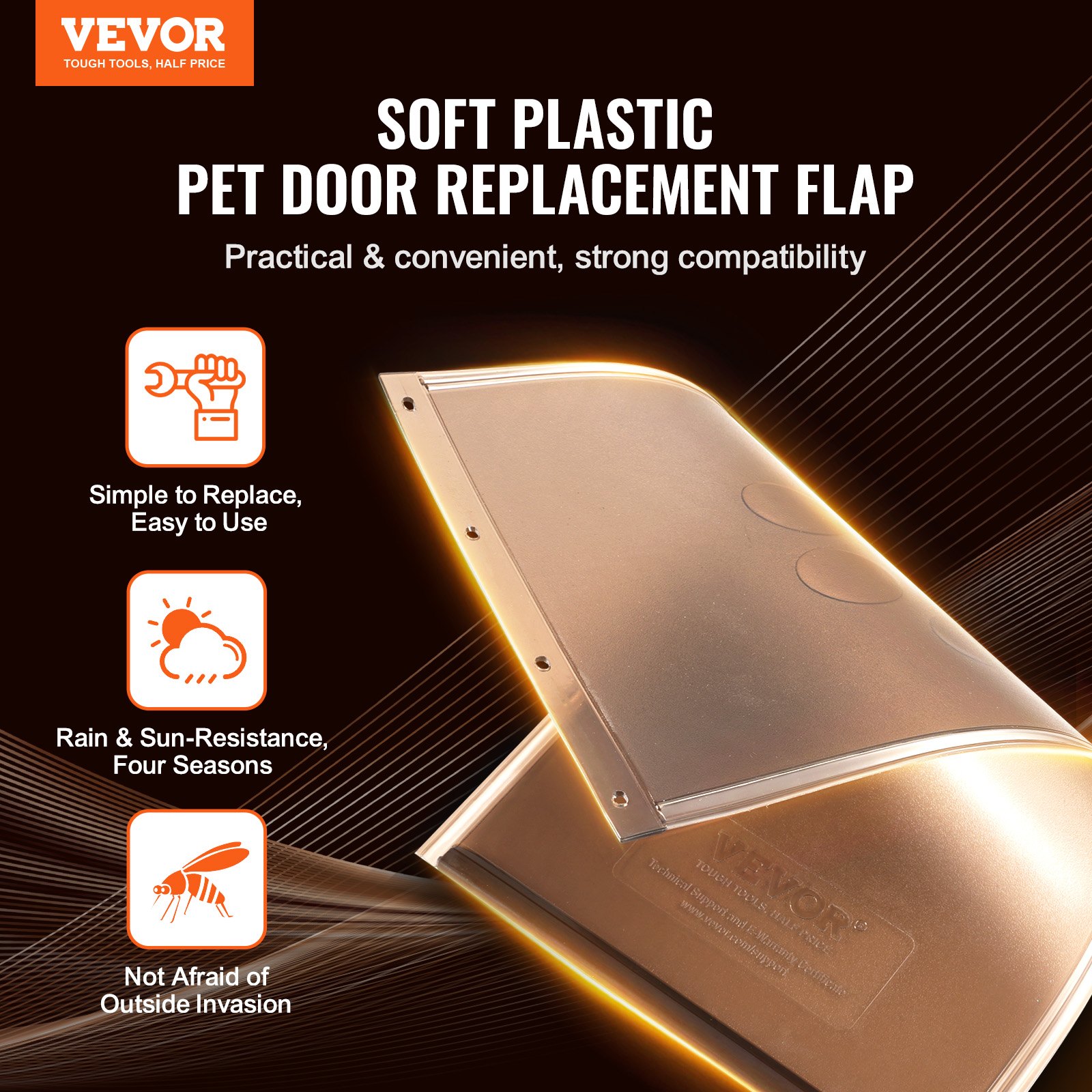 VEVOR Puerta para Mascotas de Repuesto de 209,6 x 311,2 mm, Compatible con Puertas para Mascotas con Solapa, Puerta para Perros de Repuesto de PVC Grueso con Tira Magnética Larga, Tamaño Mediano