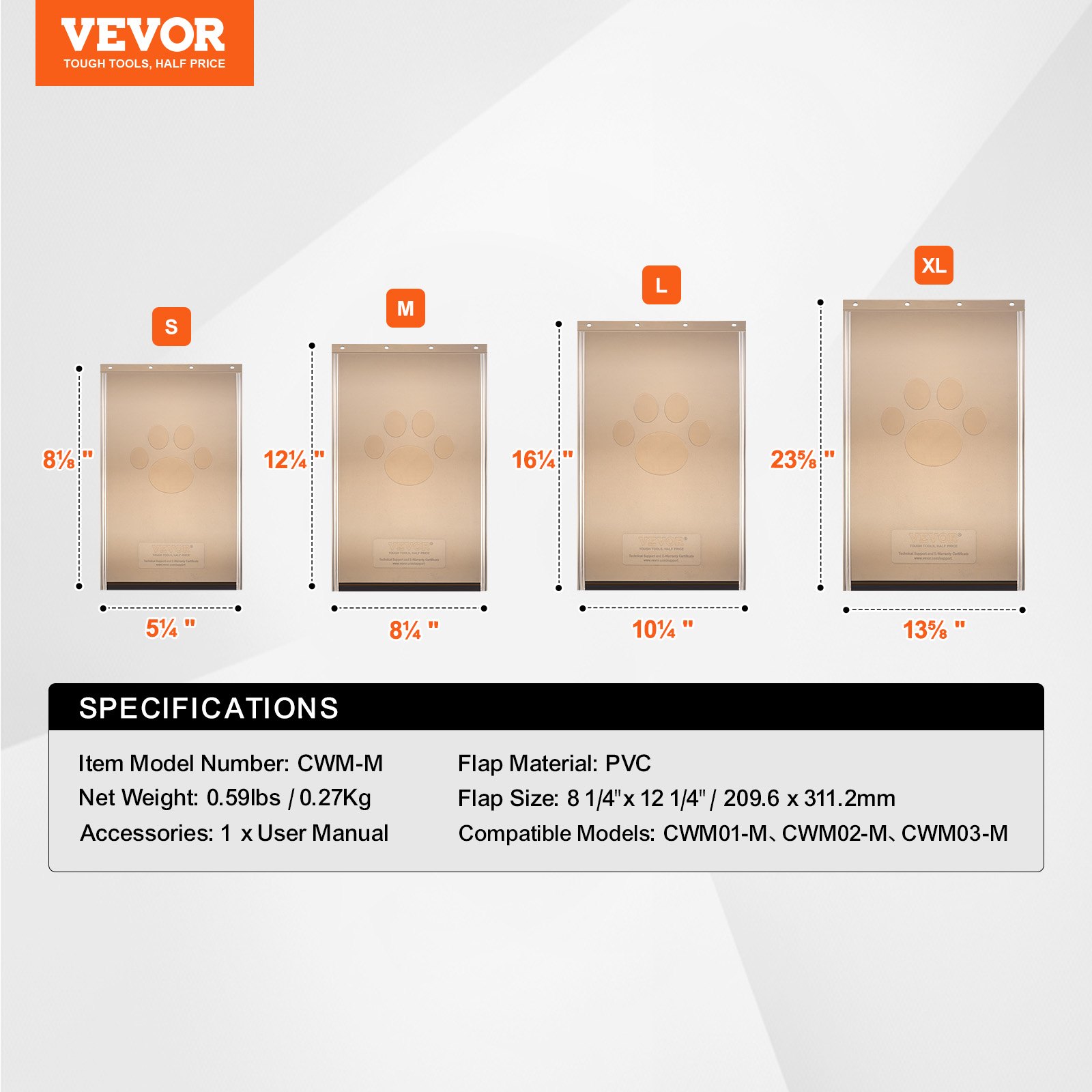 VEVOR Puerta para Mascotas de Repuesto de 209,6 x 311,2 mm, Compatible con Puertas para Mascotas con Solapa, Puerta para Perros de Repuesto de PVC Grueso con Tira Magnética Larga, Tamaño Mediano