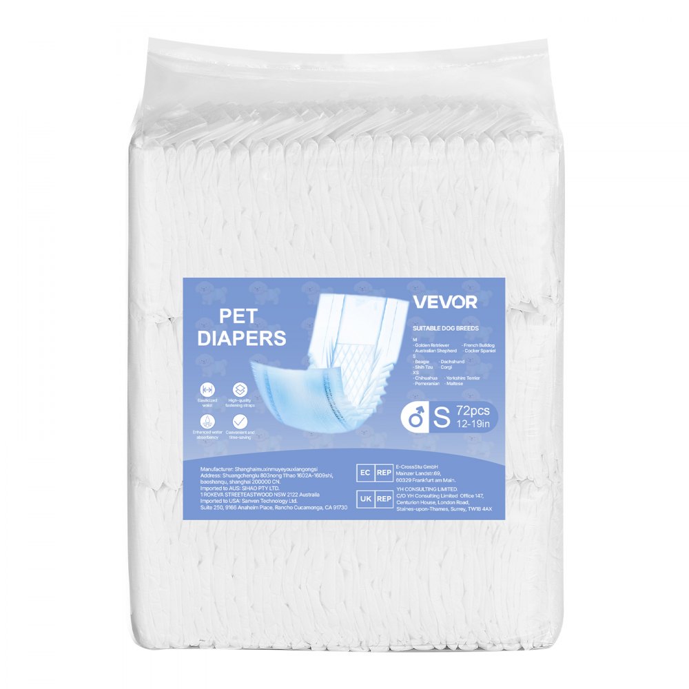 VEVOR Pañales Desechables para Perros Machos en Celo, Adiestramiento, Superabsorbentes, con Banda Abdominal a Prueba de Fugas 360° e Indicador de Humedad, Talla S, 144 uds, 550 x 200 mm por Pieza