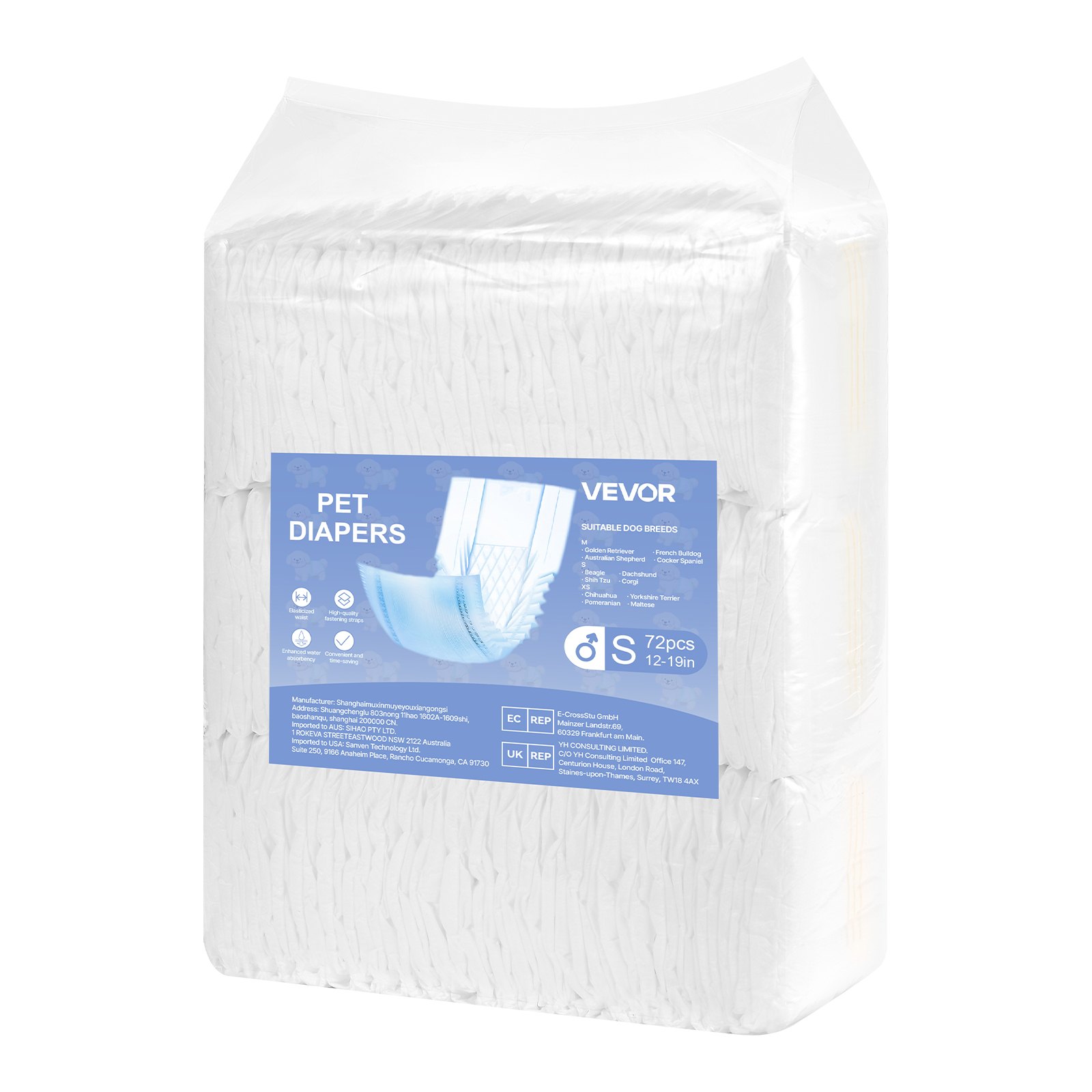 VEVOR Pañales Desechables para Perros Machos en Celo, Adiestramiento, Superabsorbentes, con Banda Abdominal a Prueba de Fugas 360° e Indicador de Humedad, Talla S, 144 uds, 550 x 200 mm por Pieza