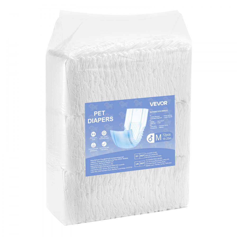 VEVOR Pañales Desechables para Perros Machos en Celo, Adiestramiento, Superabsorbentes, con Banda Abdominal a Prueba de Fugas 360° e Indicador de Humedad, Talla M, 144 uds, 650 x 200 mm por Pieza