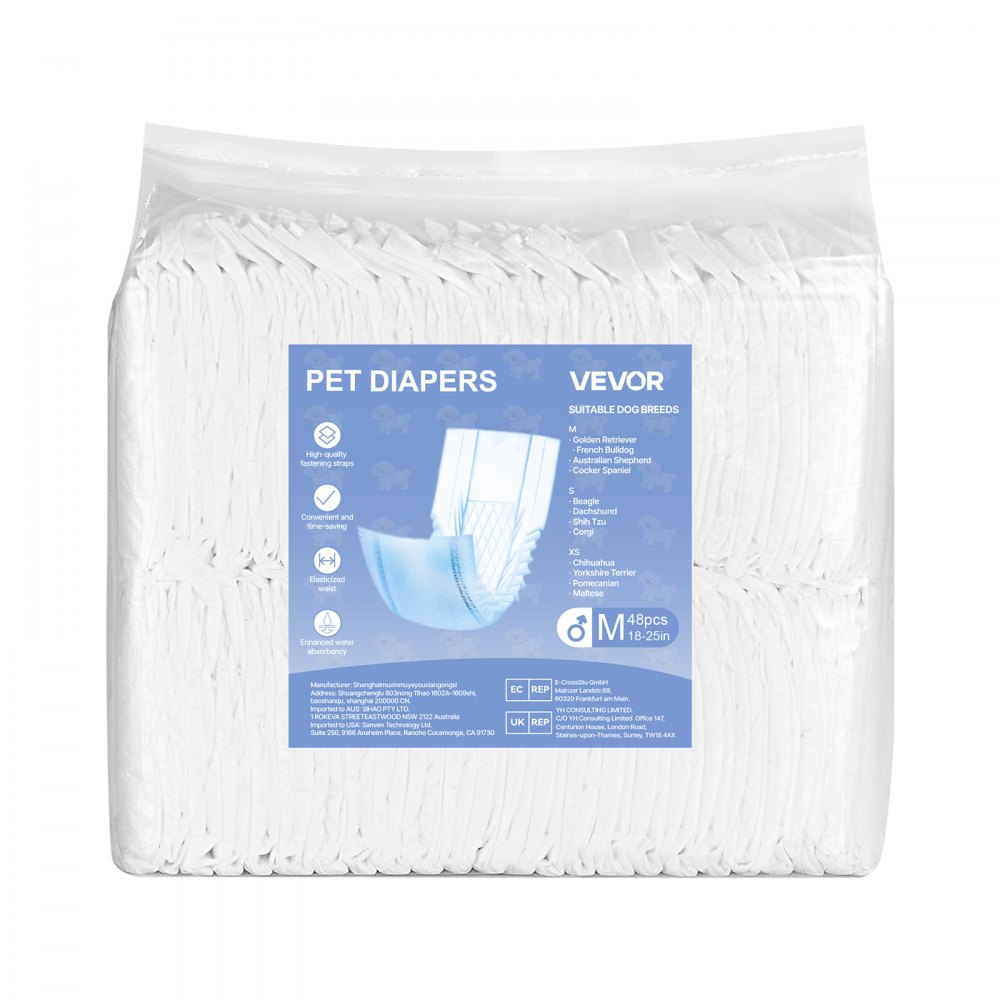 VEVOR Pañales Desechables para Perros Machos en Celo, Adiestramiento, Superabsorbentes, con Banda Abdominal a Prueba de Fugas 360° e Indicador de Humedad, Talla M, 96 uds, 650 x 200 mm por Pieza