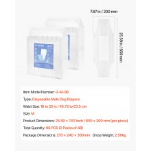 VEVOR Pañales Desechables para Perros Machos Superabsorbentes Talla M 96 uds