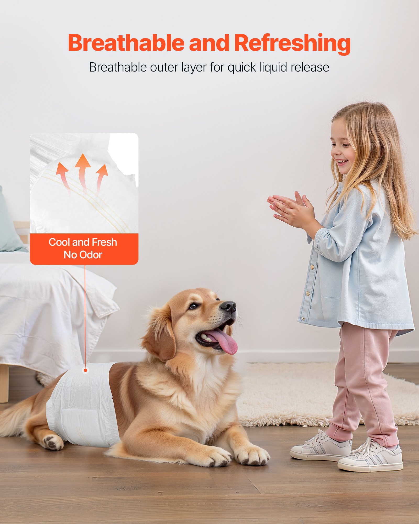 VEVOR Pañales Desechables para Perros Machos en Celo, Adiestramiento, Superabsorbentes, con Banda Abdominal a Prueba de Fugas 360° e Indicador de Humedad, Talla M, 96 uds, 650 x 200 mm por Pieza