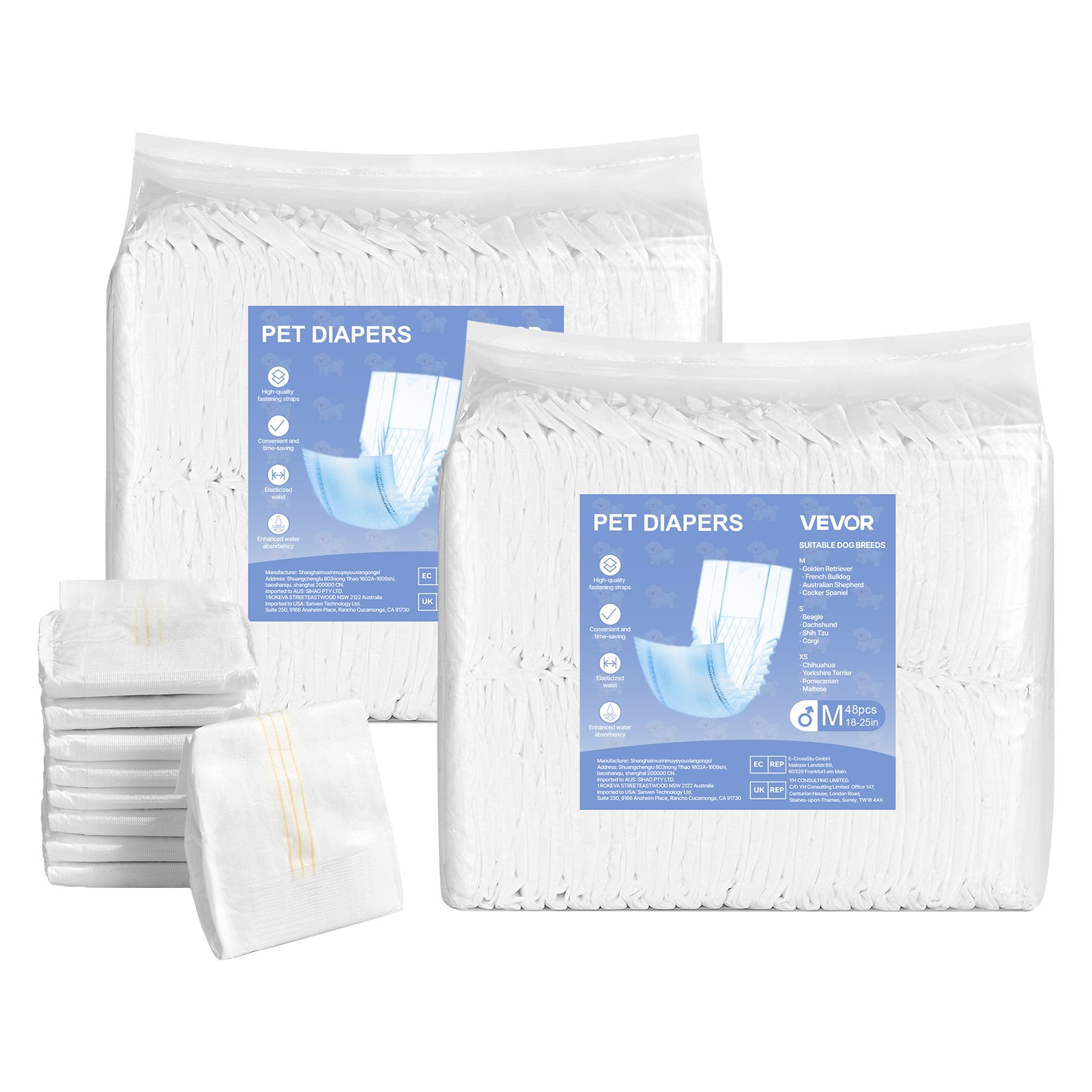 VEVOR Pañales Desechables para Perros Machos en Celo, Adiestramiento, Superabsorbentes, con Banda Abdominal a Prueba de Fugas 360° e Indicador de Humedad, Talla M, 96 uds, 650 x 200 mm por Pieza