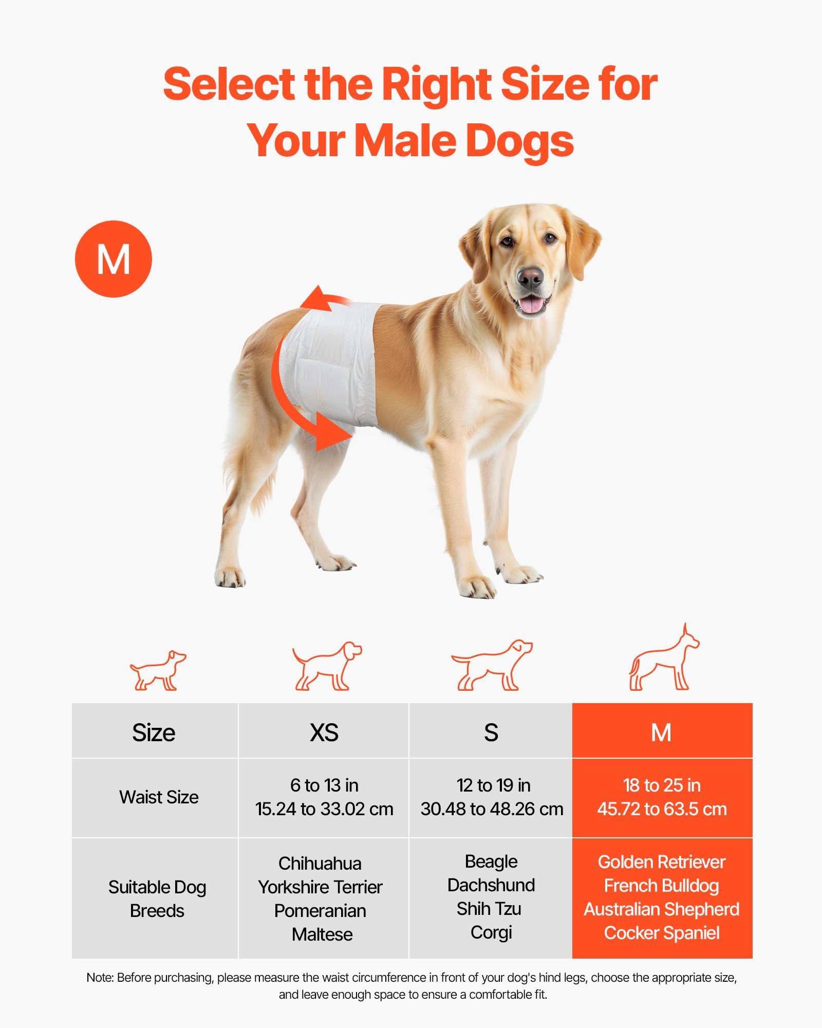 VEVOR Pañales Desechables para Perros Machos en Celo, Adiestramiento, Superabsorbentes, con Banda Abdominal a Prueba de Fugas 360° e Indicador de Humedad, Talla M, 96 uds, 650 x 200 mm por Pieza