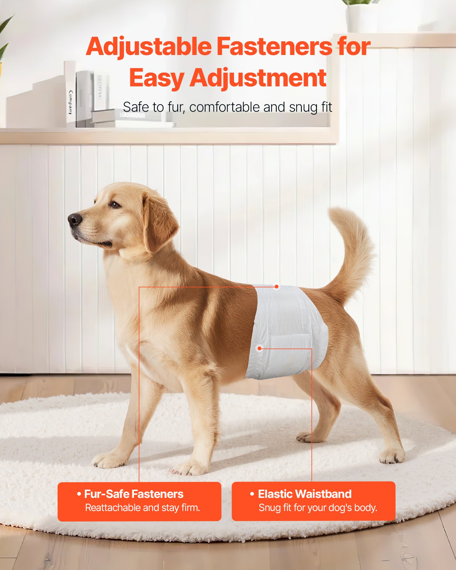 VEVOR Pañales Desechables para Perros Machos en Celo, Adiestramiento, Superabsorbentes, con Banda Abdominal a Prueba de Fugas 360° e Indicador de Humedad, Talla M, 96 uds, 650 x 200 mm por Pieza