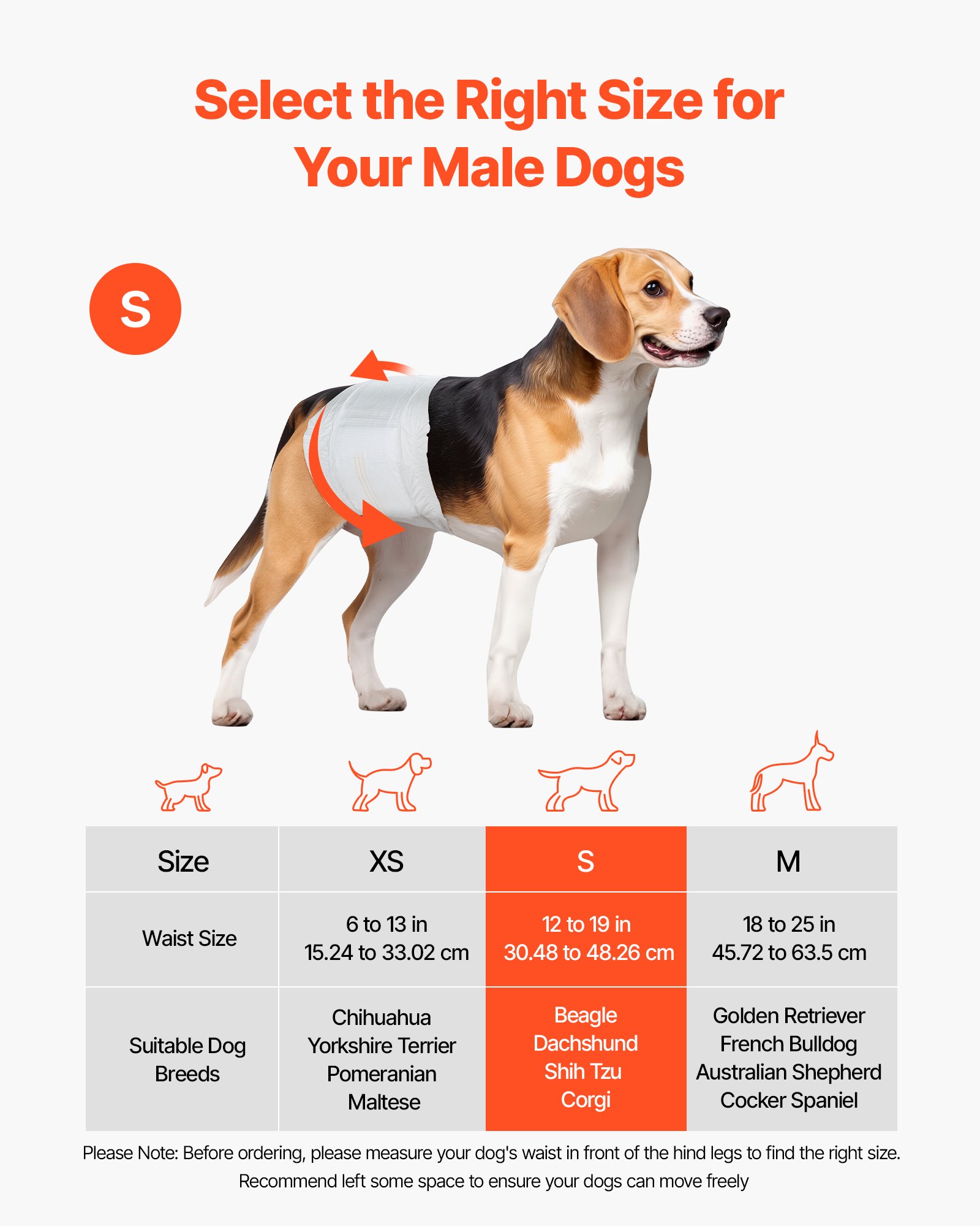 VEVOR Pañales Desechables para Perros Machos en Celo, Adiestramiento, Superabsorbentes, con Banda Abdominal a Prueba de Fugas 360° e Indicador de Humedad, Talla S, 96 uds, 550 x 200 mm por Pieza