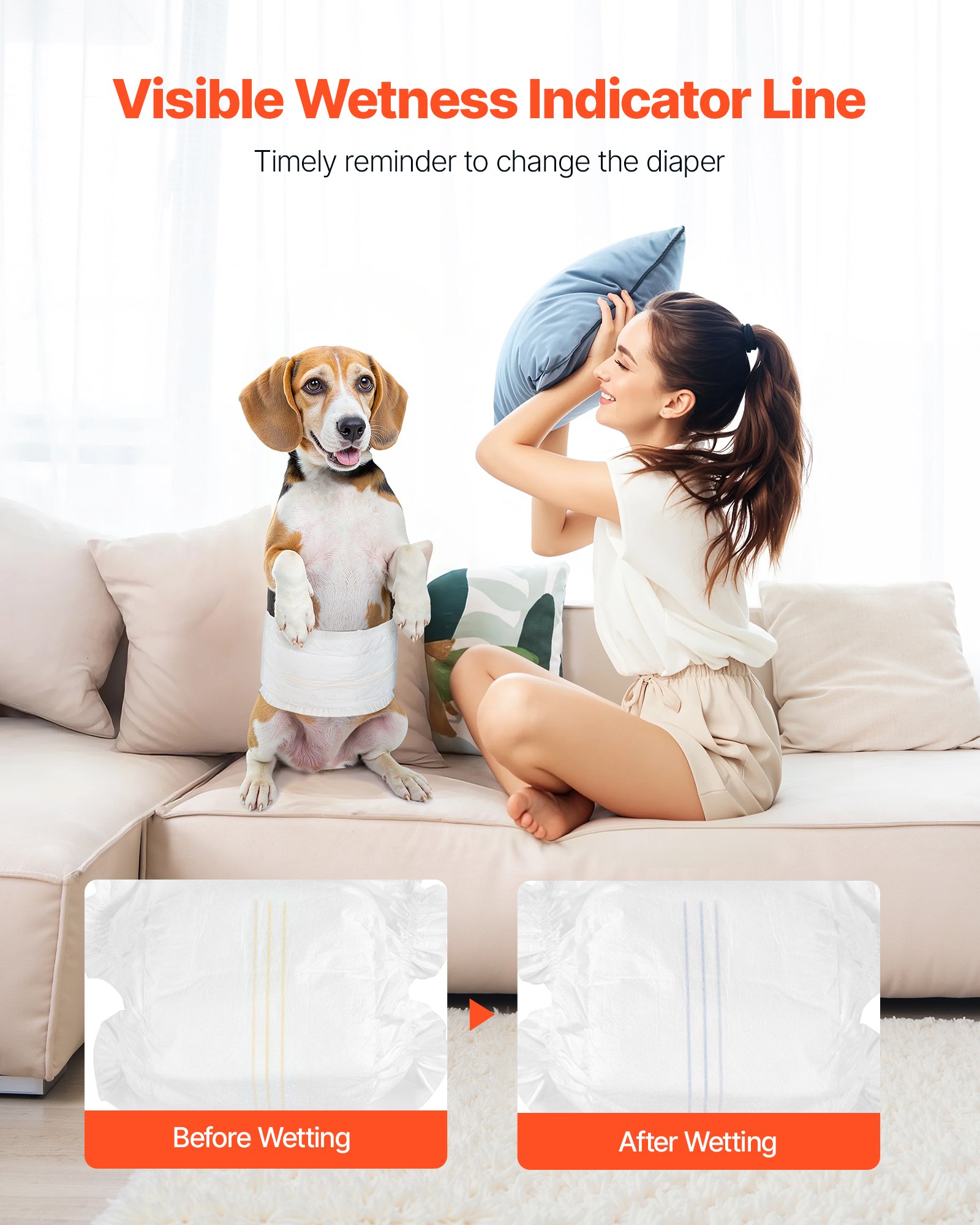 VEVOR Pañales Desechables para Perros Machos en Celo, Adiestramiento, Superabsorbentes, con Banda Abdominal a Prueba de Fugas 360° e Indicador de Humedad, Talla S, 96 uds, 550 x 200 mm por Pieza