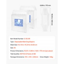 VEVOR Pañales Desechables para Perros Machos Superabsorbentes Talla XS 96 uds