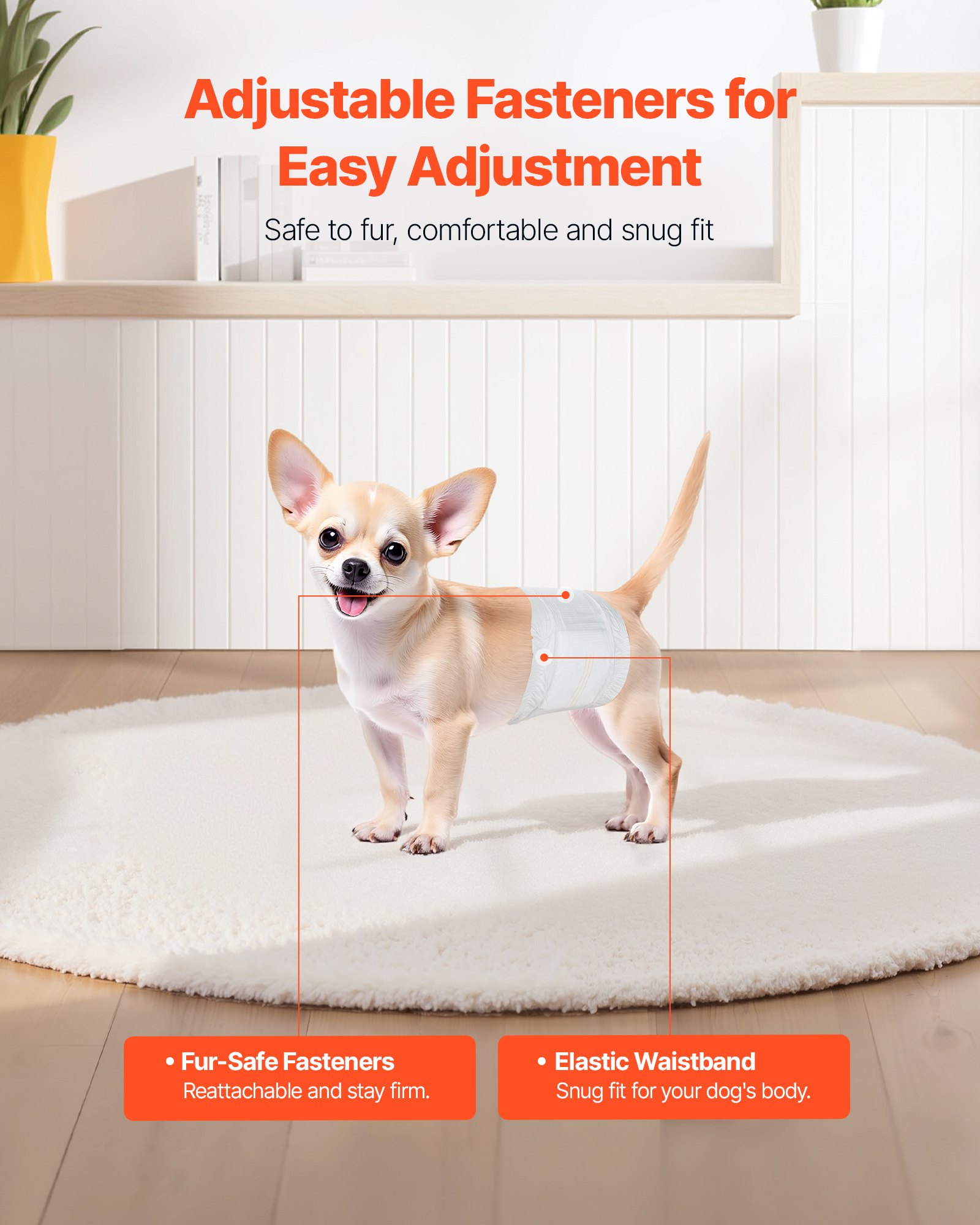 VEVOR Pañales Desechables para Perros Machos en Celo, Adiestramiento, Superabsorbentes, con Banda Abdominal a Prueba de Fugas 360° e Indicador de Humedad, Talla XS, 96 uds, 420 x 175 mm por Pieza