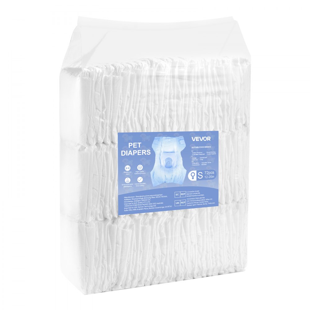 VEVOR Pañales Desechables para Perras, Superabsorbentes, a Prueba de Fugas de 360°, con Indicador de Humedad para Celo, Entrenamiento e Incontinencia, Talla S, 144 uds, 440 x 310 mm por Pieza