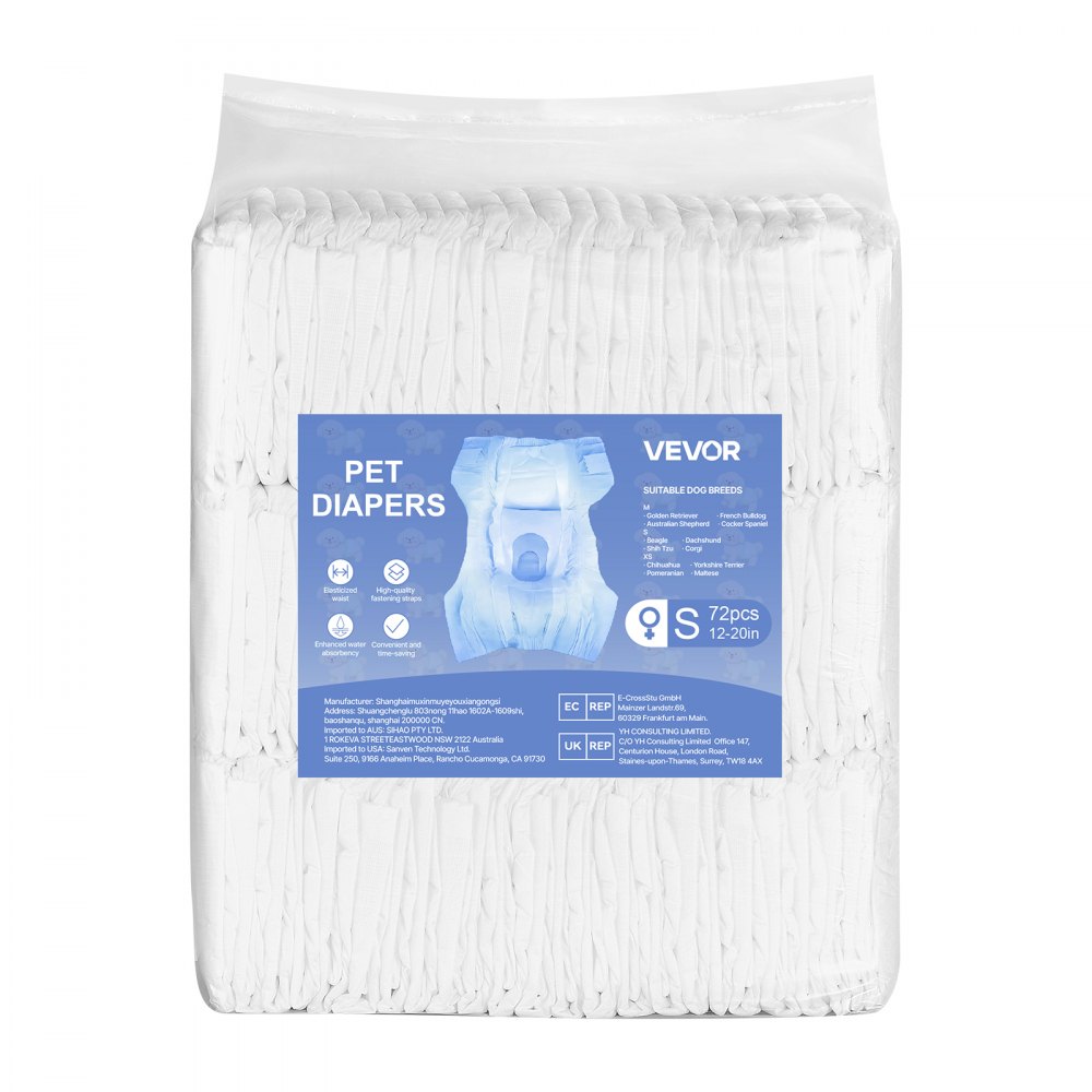 VEVOR Pañales Desechables para Perras, Superabsorbentes, a Prueba de Fugas de 360°, con Indicador de Humedad para Celo, Entrenamiento e Incontinencia, Talla S, 144 uds, 440 x 310 mm por Pieza