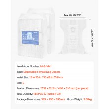 VEVOR Pañales Desechables para Perras Superabsorbentes Talla S 144 uds Blanco