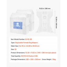 VEVOR Pañales Desechables para Perras Superabsorbentes Talla XS 96 uds Blanco