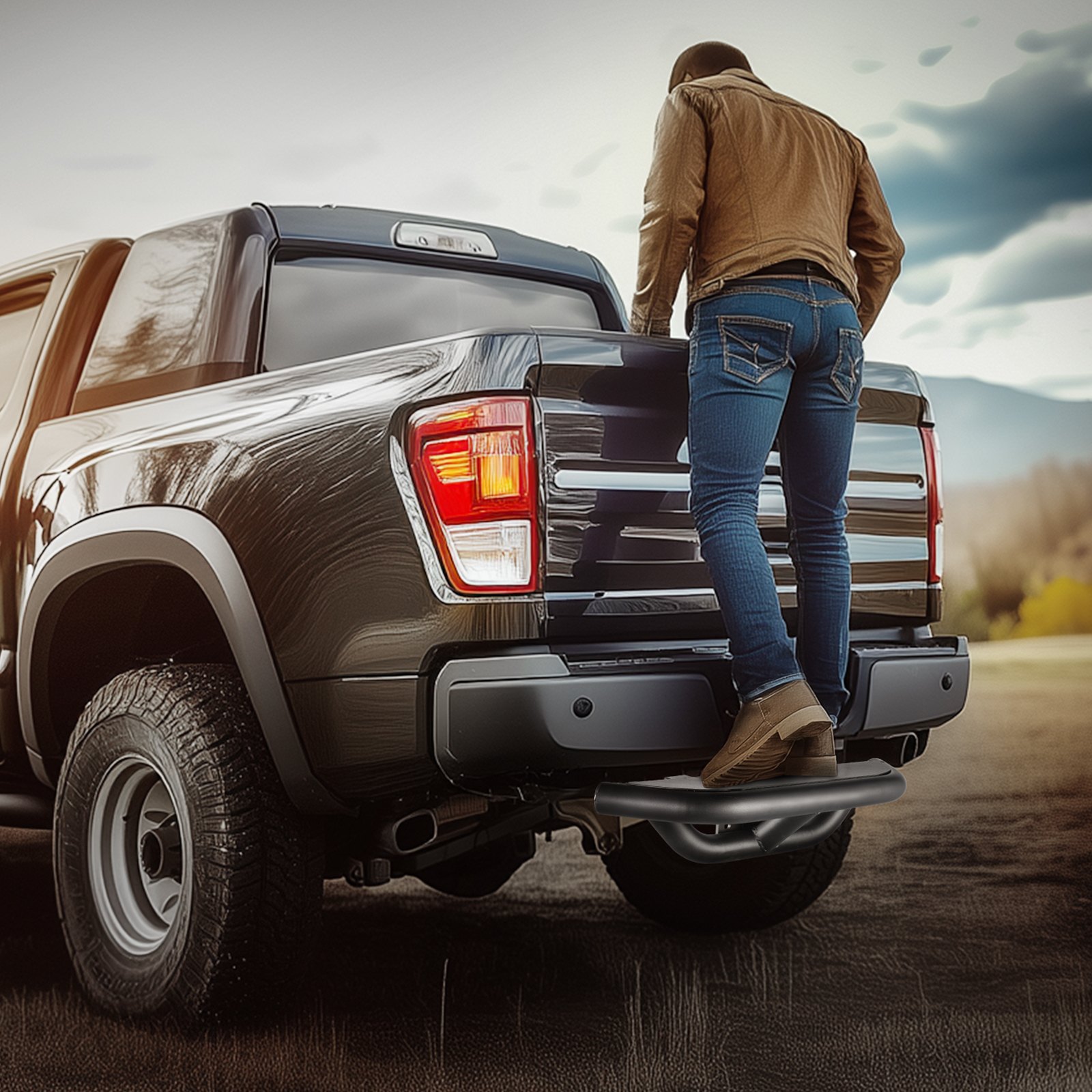 VEVOR - Escalón de enganche para receptor de 2 pulgadas, construcción de acero resistente con capacidad de carga de 350 libras, protector de parachoques trasero con pasador de bloqueo y estabilizador, ajuste universal para camión, SUV, camioneta, remolque