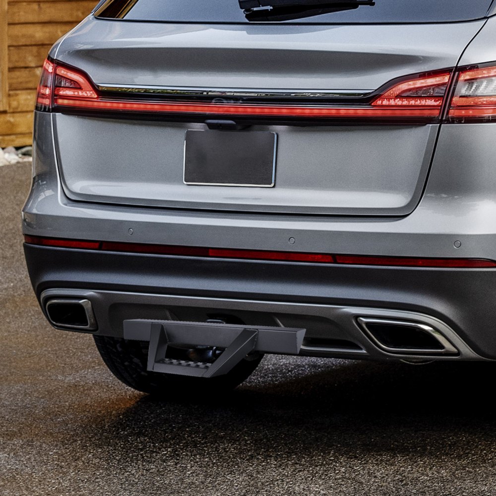 VEVOR trailer hitch step for 2-inch receivers, heavy-duty steel construction with 300 lb load capacity, rear bumper guard with pin lock and stabilizer, universal fit for trucks, SUVs, pickups, and trailers