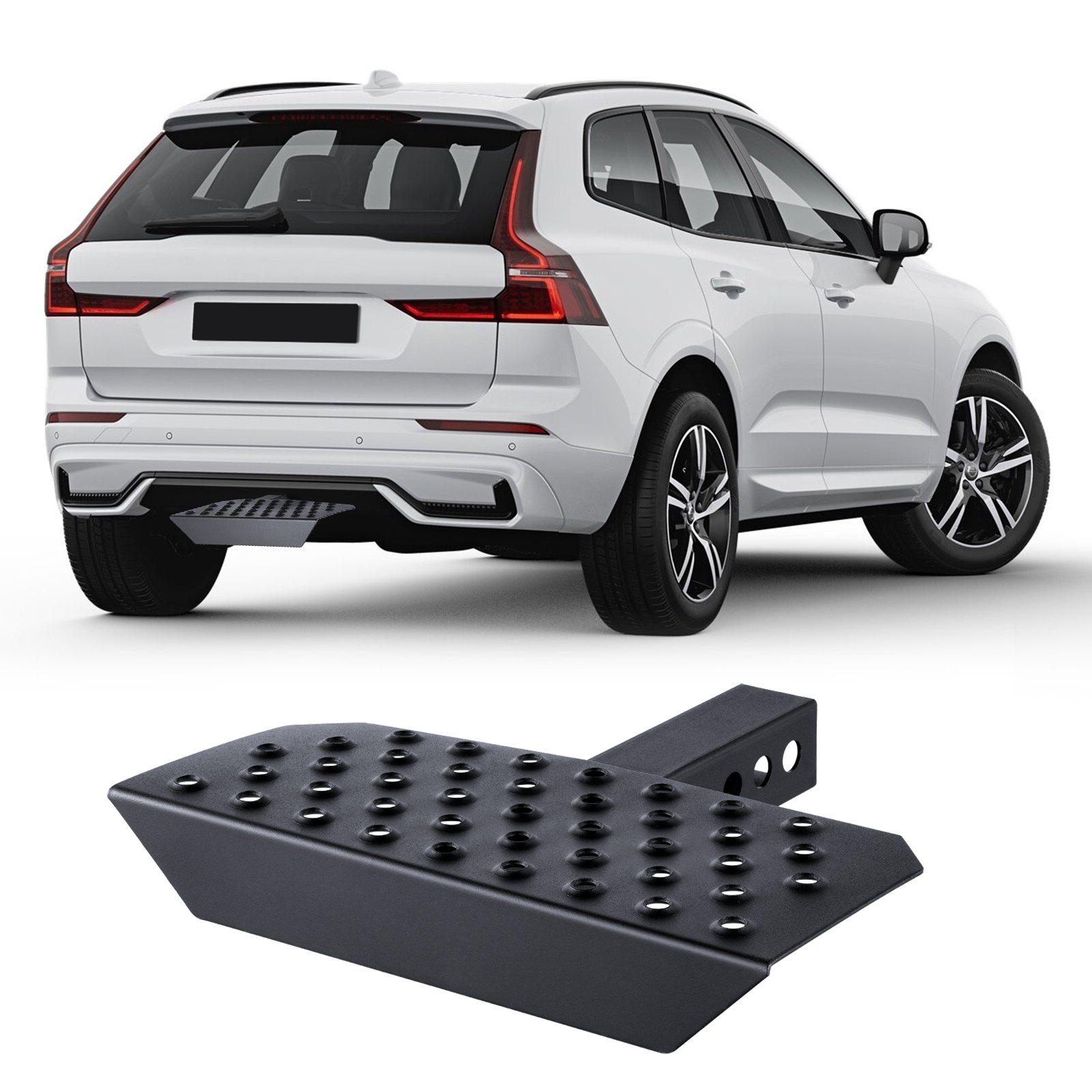 VEVOR towbar step for 50.8 mm receivers, robust steel construction with 158.7 kg load capacity, rear bumper protector with pin locking mechanism, 385 mm long for trucks, SUVs, pickups, and trailers