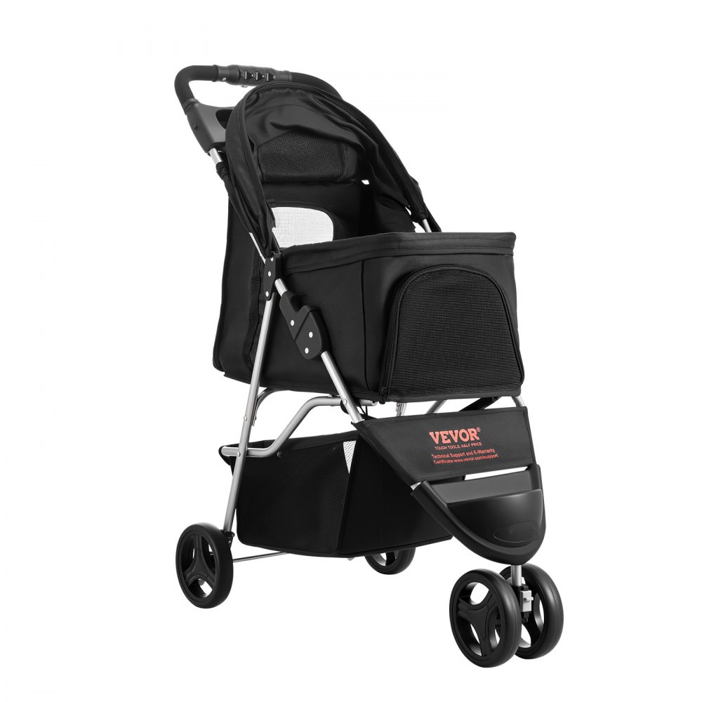 VEVOR Cochecito para Mascotas Capacidad 16kg Carrito Plegable para Perros de 3 Ruedas con Ventana de Malla y Portavasos Cochecito Portátil Tela Oxford 600D con Freno para Mascotas Pequeñas Medianas