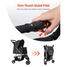VEVOR Cochecito para Mascotas Plegable 3 Ruedas Capacidad de 16 kg con Freno