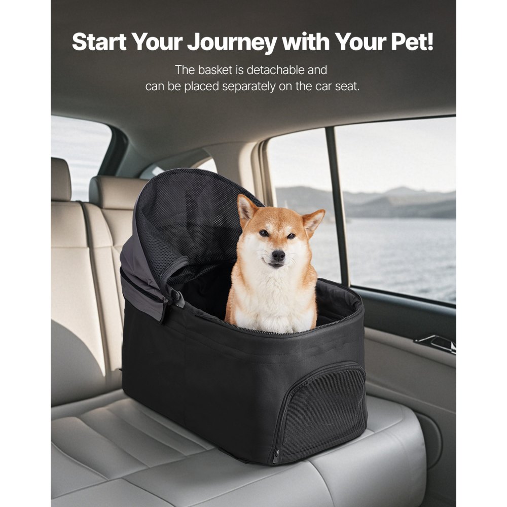 VEVOR Cochecito para Mascotas Capacidad de 16 kg Carrito Plegable para Perros de 4 Ruedas con Portabebés Desmontable Ventana de Malla Tela Oxford 600D con Freno para Mascotas Pequeñas Medianas