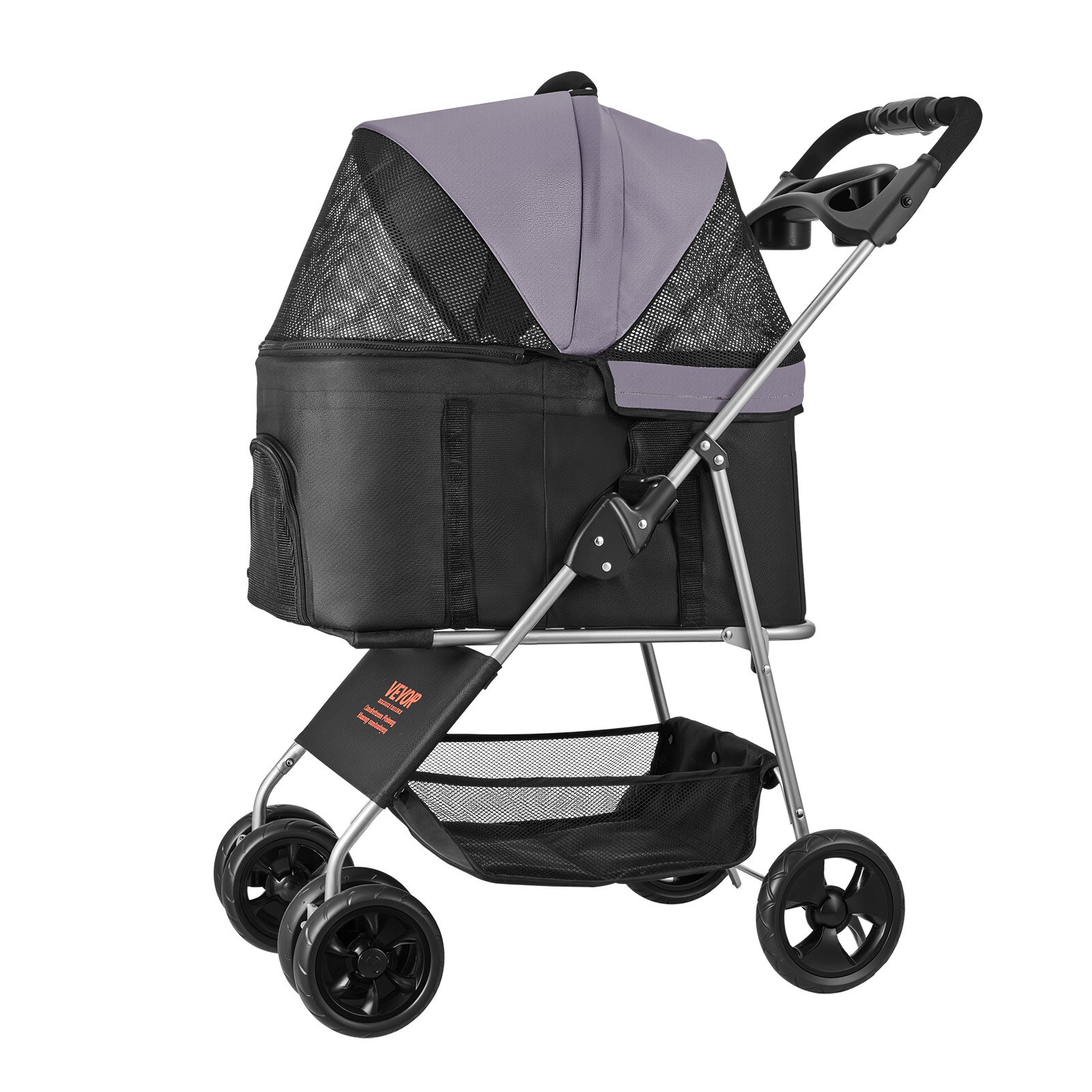 VEVOR Cochecito para Mascotas Capacidad de 16 kg Carrito Plegable para Perros de 4 Ruedas con Portabebés Desmontable Ventana de Malla Tela Oxford 600D con Freno para Mascotas Pequeñas Medianas