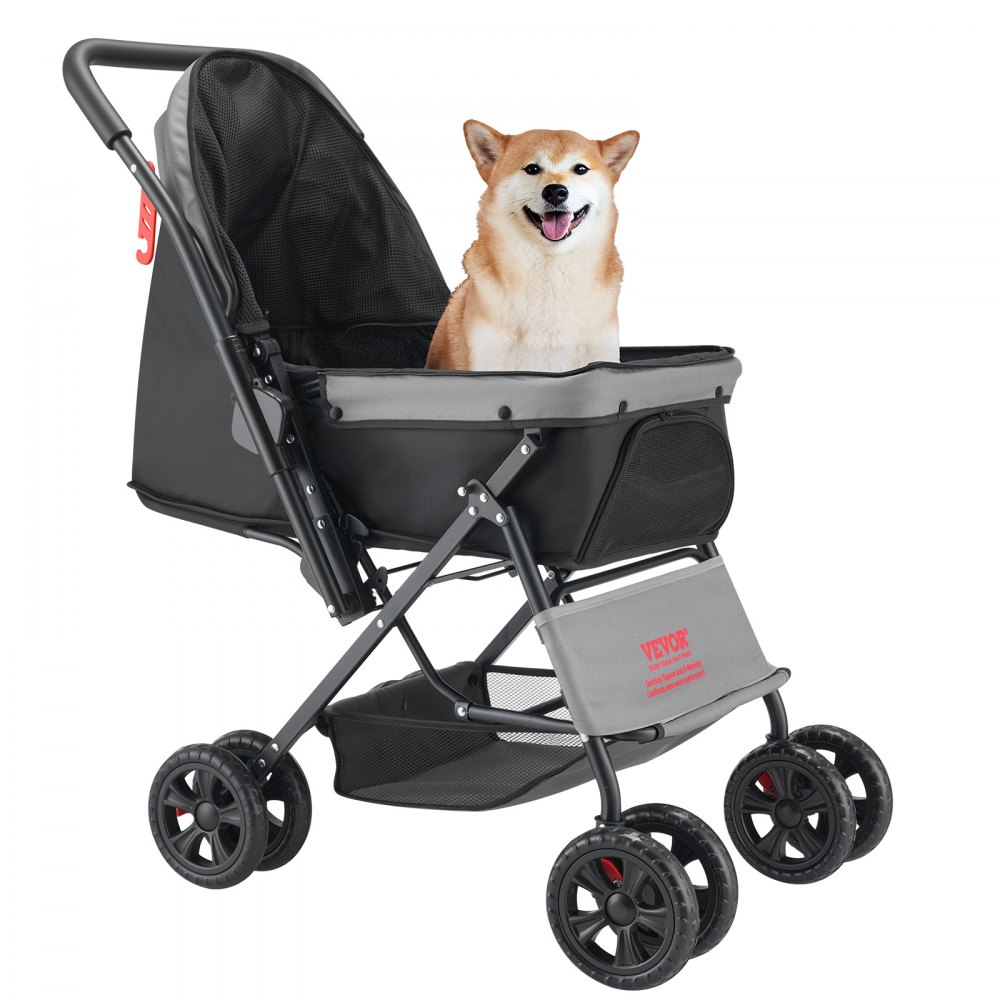 VEVOR Dog Stroller, 20 kg Load Capacity, Foldable Dog Cart, 4-Wheeled Dog Box with Mesh Windows and Reversible Handle, Pet Transport Cart with Brake, for Small to Medium-Sized Pets