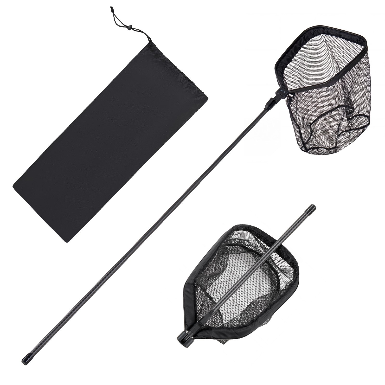 VEVOR Red de Pesca de Fibra de Carbono, Red de Aterrizaje de Peces con Mango Telescópico, Nailon Recubierto de PVC, Portátil y Ligero, Sacadera Soporta hasta 4 kg para Kayak, Barco, Orilla, Estanque
