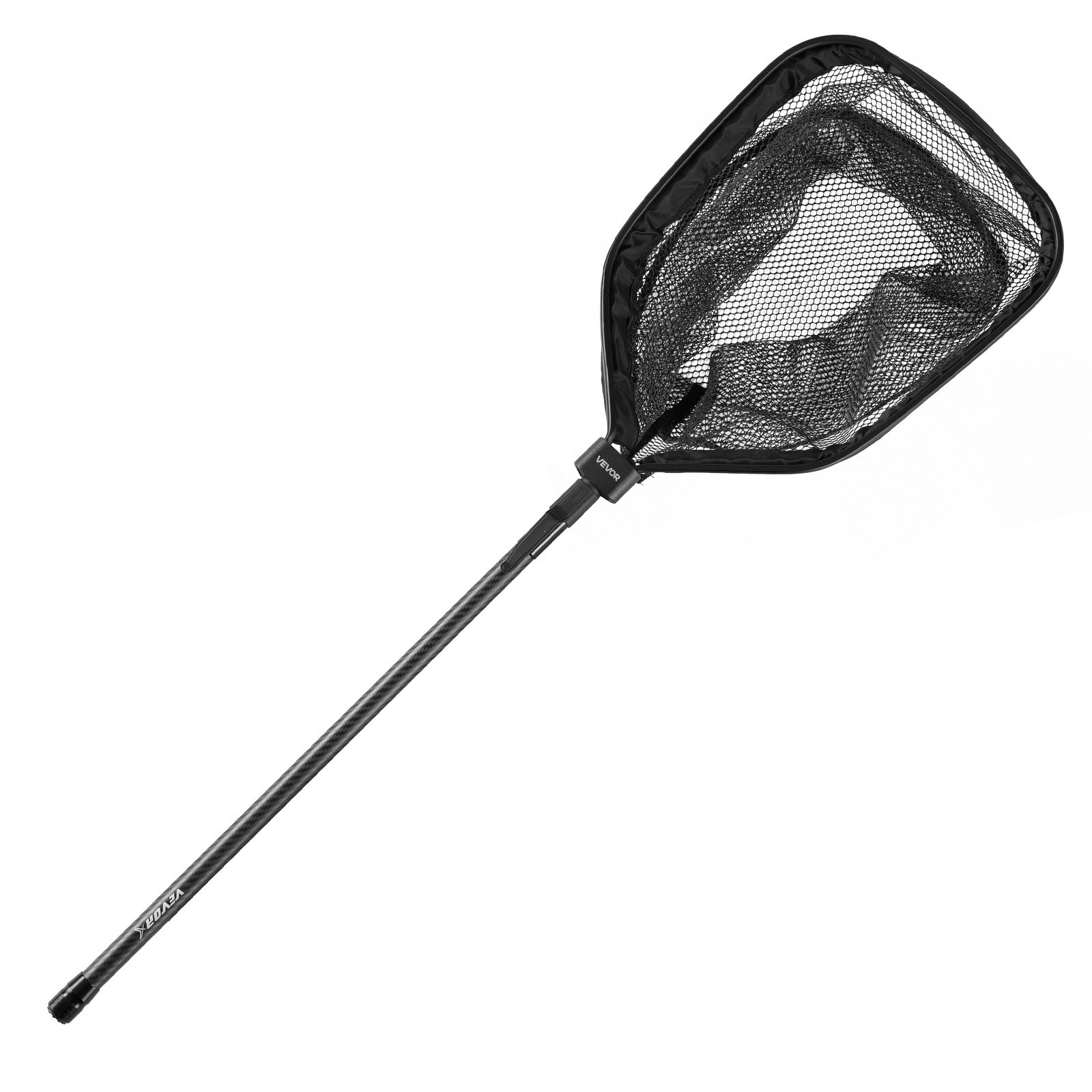VEVOR Red de Pesca de Fibra de Carbono, Red de Aterrizaje de Peces con Mango Telescópico, Nailon Recubierto de PVC, Portátil y Ligero, Sacadera Soporta hasta 4 kg para Kayak, Barco, Orilla, Estanque
