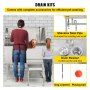 Bañera para aseo de perros VEVOR con kits de drenaje, tubería de acero inoxidable, filtros y accesorios.