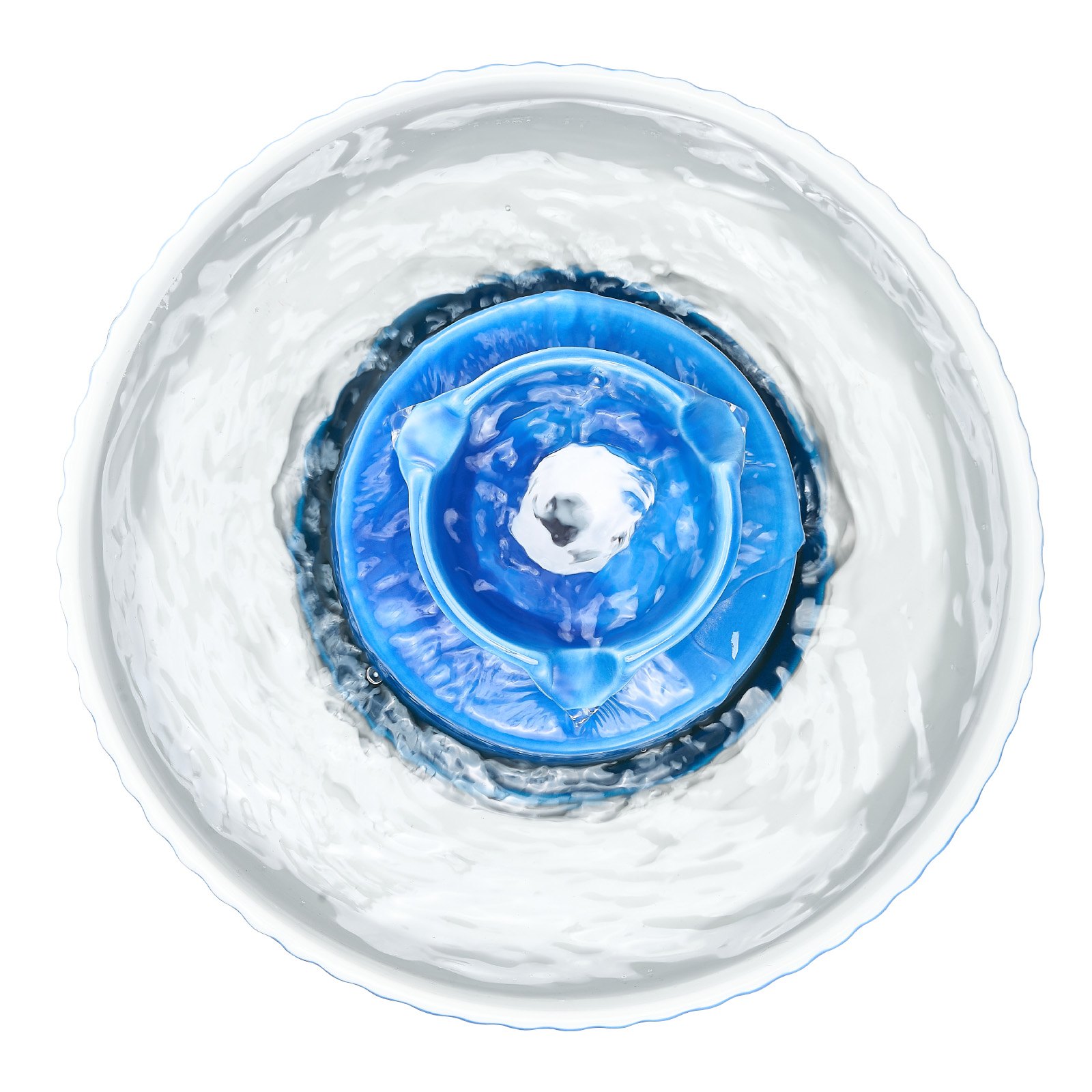 VEVOR Fuente de Agua de Cerámica para Gatos 2,1 L Diseño de Cupcake Dispensador de Agua de Porcelana con Bomba Ultrasilenciosa Sistema de Filtración Multicapa, para Gatos, Perros, Mascotas, Azul