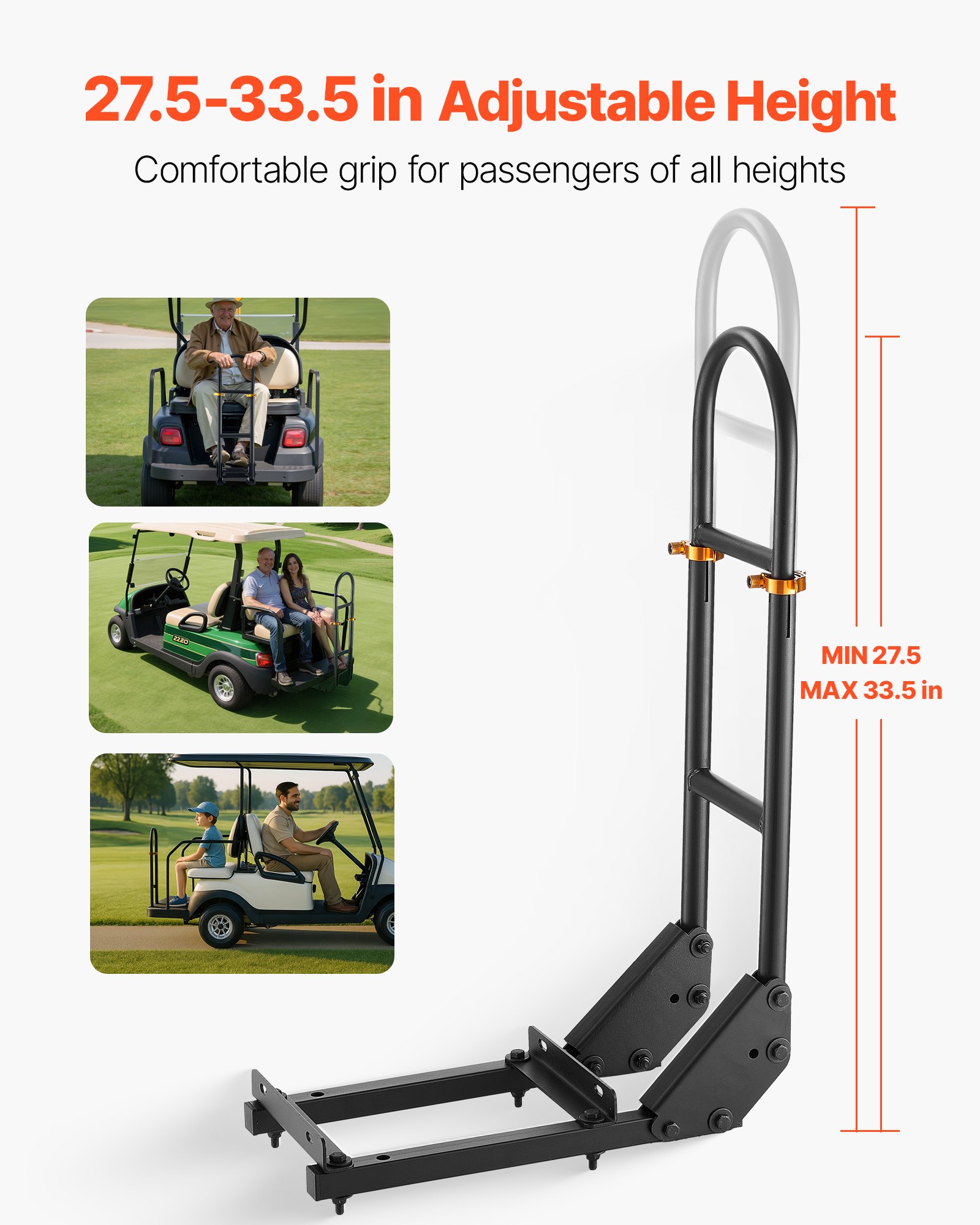 VEVOR Barra de Apoyo para Carrito de Golf, con Reposapiés de Metal, sin Necesidad de Modificaciones, para Asiento Trasero, Acero al Carbono, Ajustable en Altura de 70 a 85 cm, 450 x 235 x 905 mm