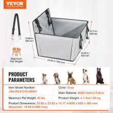 VEVOR Asiento de Coche para Perros Asiento Elevado para Mascotas 18 kg, Gris