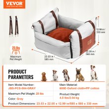 VEVOR Silla de Coche para Perros Pequeños Mascotas 11 kg Gris