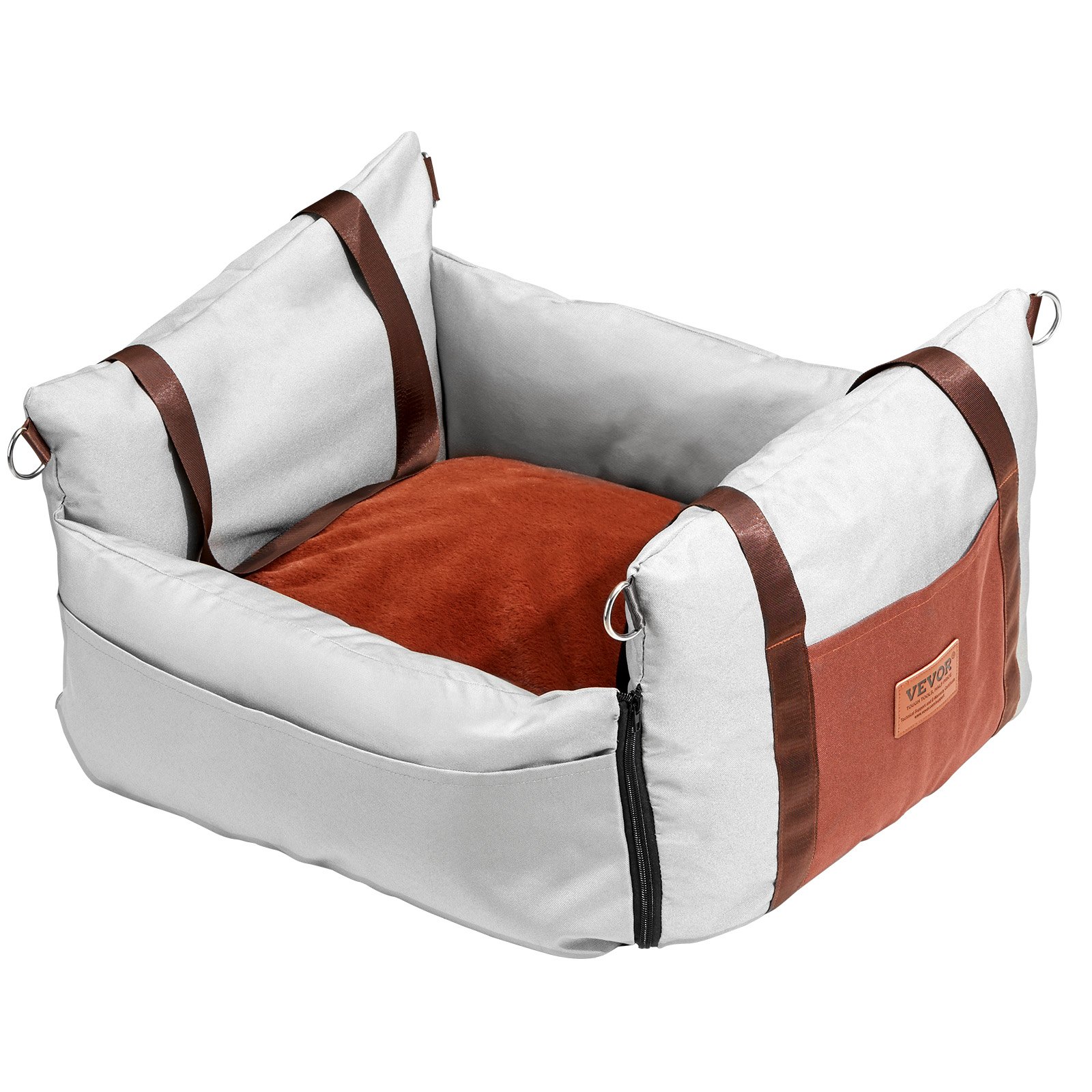 VEVOR Dog Car Seat, Dog Booster Seat with Side Handles and Storage Bag, Attachable Safety Leash and PP Cotton Filling, Dog Car Bed for Small Dogs up to 25 Pounds, Gray