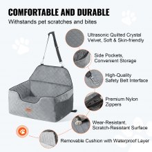 VEVOR Silla de Coche para Perros Medianos y Grandes Mascotas 25 kg Gris