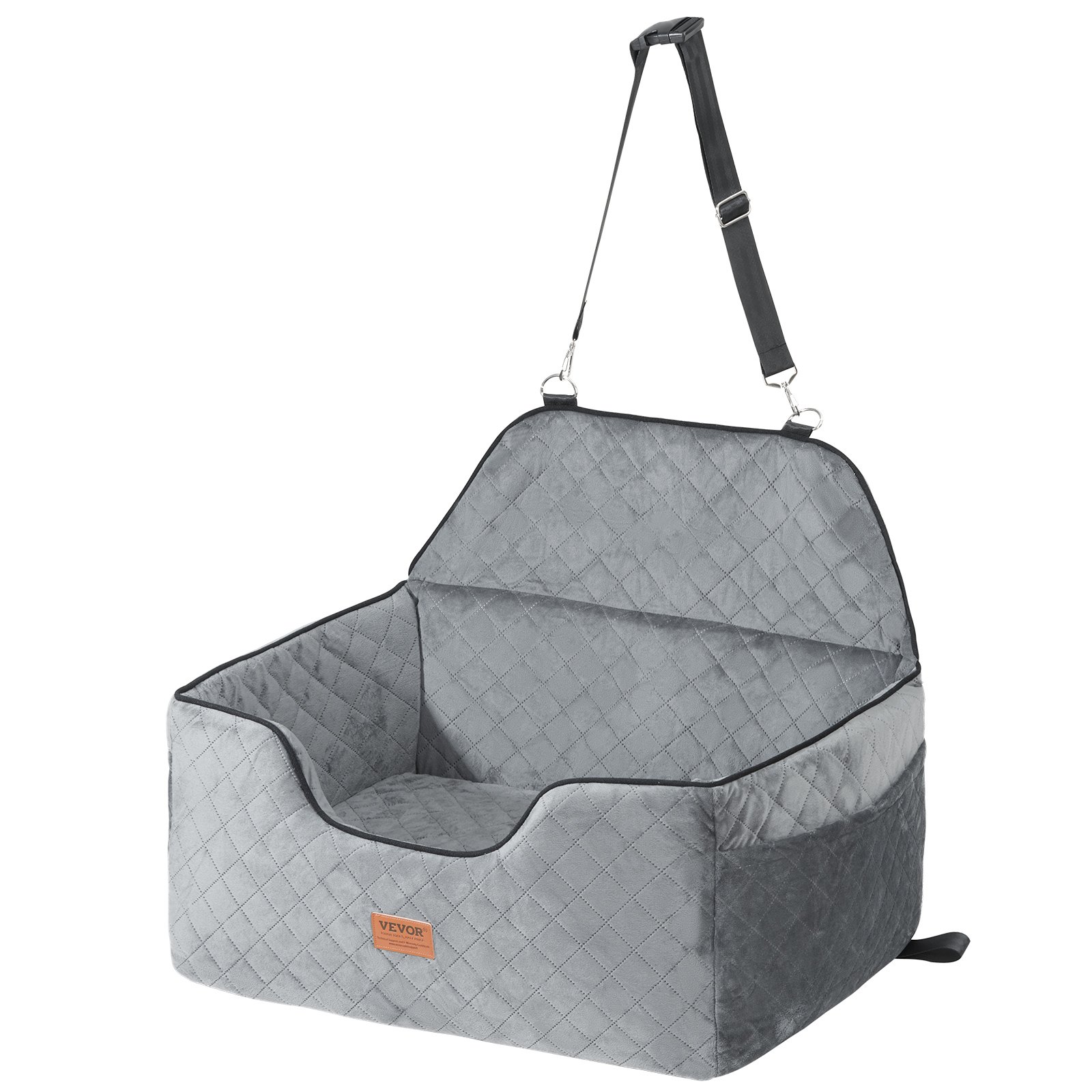 VEVOR Dog Car Seat, Dog Booster Seat with Storage Bag, Pet Car Seat with Attachable Safety Leash, Sponge Filling, Dog Car Bed for Medium and Large Dogs up to 25 kg, Gray