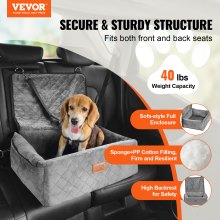 VEVOR Silla de Coche para Perros Pequeños y Medianos Mascotas 18 kg Gris