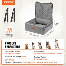 VEVOR Silla de Coche para Perros Pequeños y Medianos Mascotas 18 kg Gris